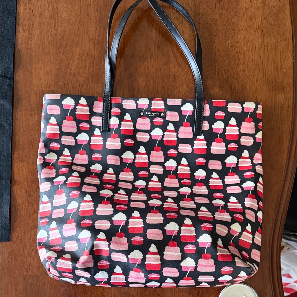 kate spade Black Tote with Pink Cupcake Print